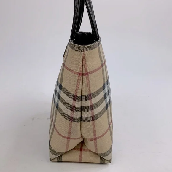 BURBERRY Beige Nova Check Small Coated Canvas Tote handbag Lined AUTHENTIC - Picture 7 of 17